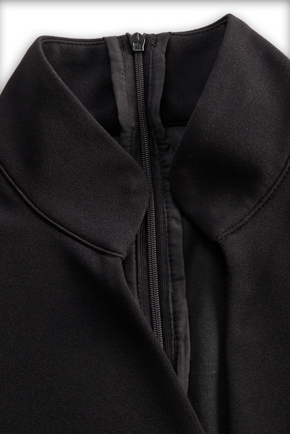 Black Belted Sheath Dress with Mandarin Collar for women | Arvella