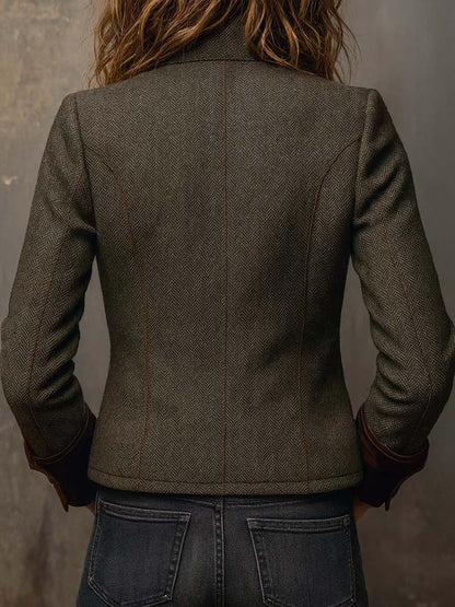 Herringbone tweed blazer with velvet trim for women | Brielle