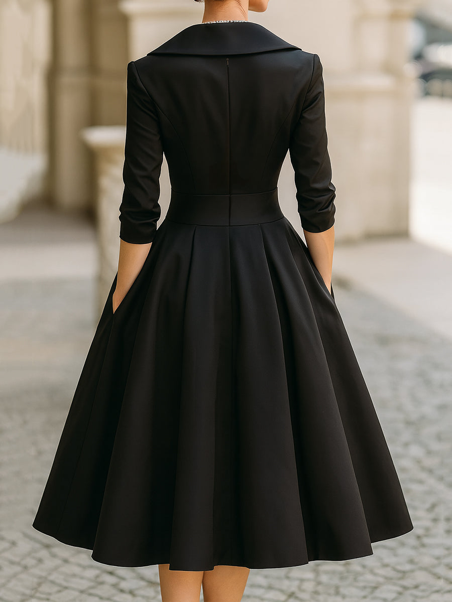 Vintage-Inspired Midi Dress with Draped Collar for women | Mirelle