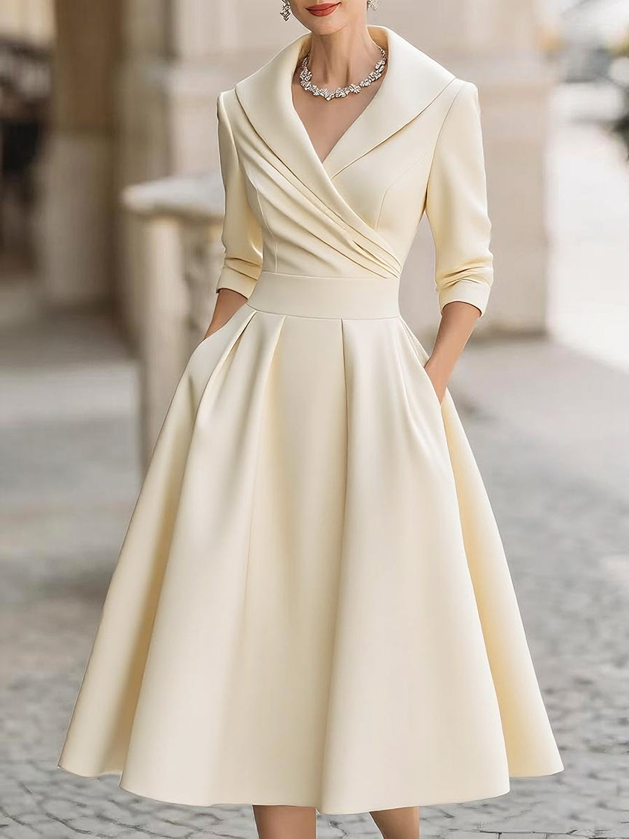 Vintage-Inspired Midi Dress with Draped Collar for women | Mirelle