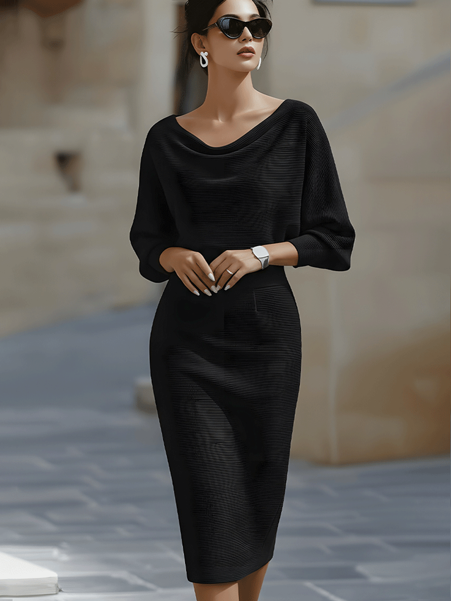 White Draped Batwing Midi Dress for women | Avelisse