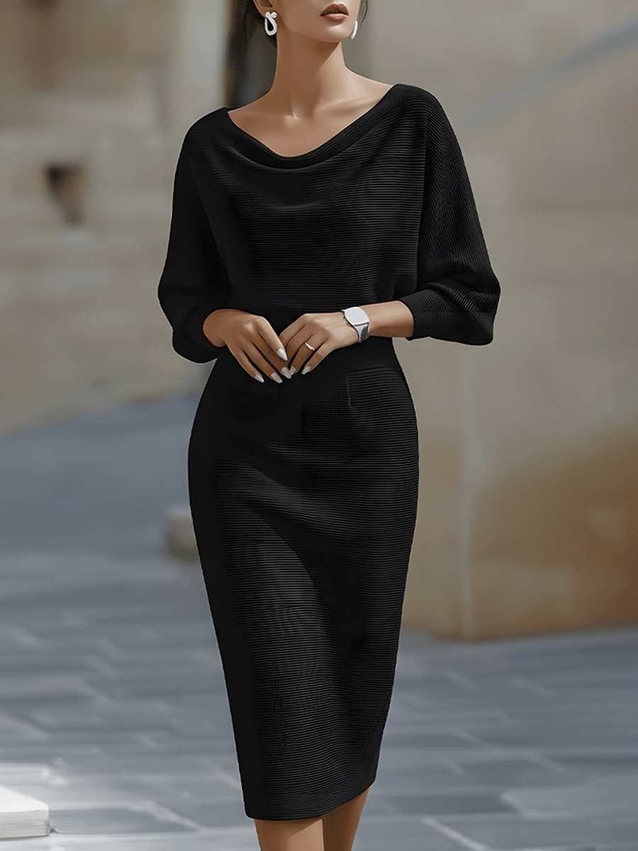 White Draped Batwing Midi Dress for women | Avelisse