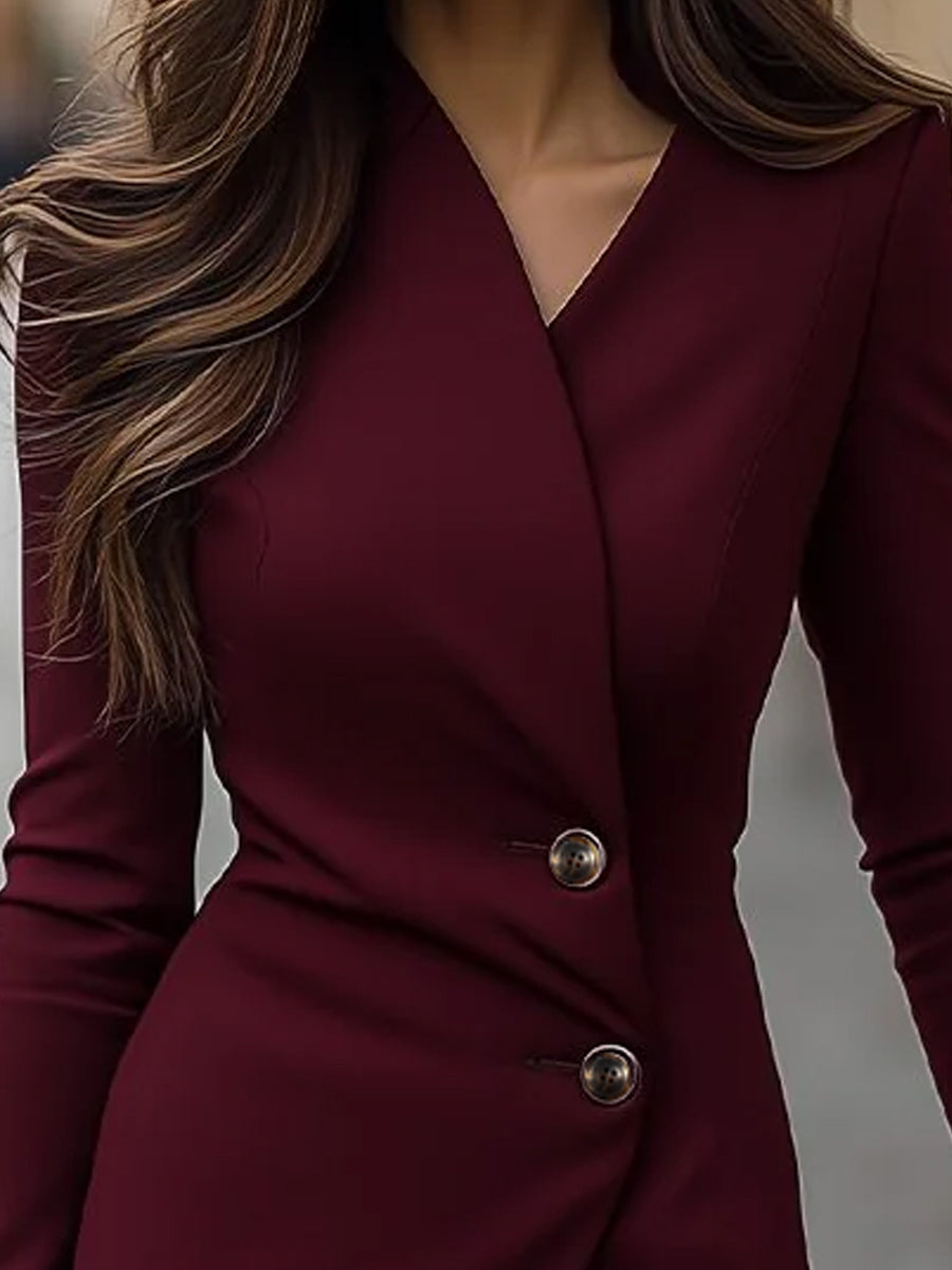 Burgundy Wrap-Style Buttoned Midi Dress for women | Arlisse