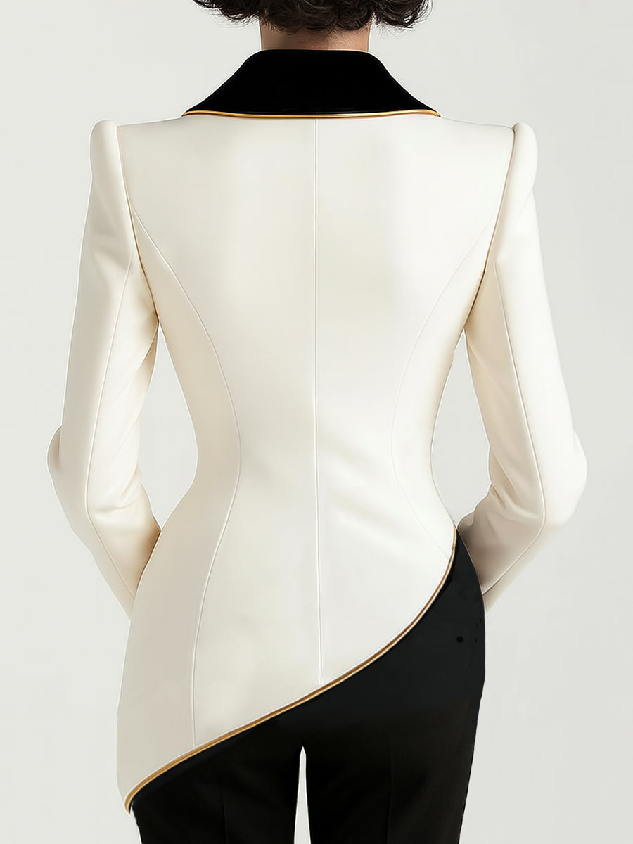 Asymmetrical White Blazer with Contrast Lapels for women | Corvella