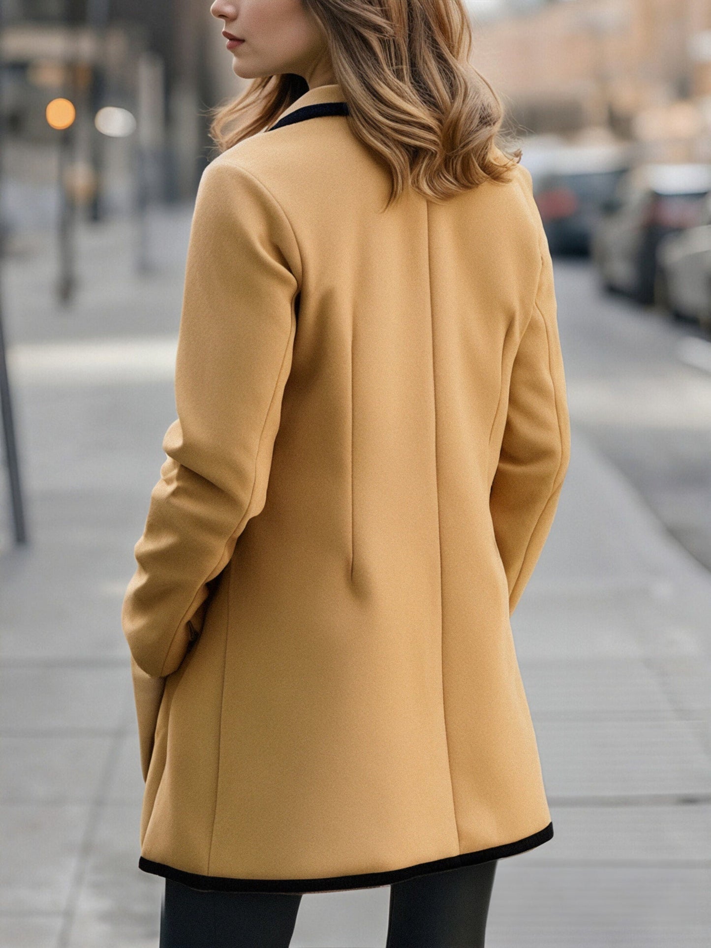 Double-Breasted White Coat with Black Trim for women | Marcelle