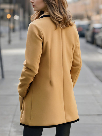 Double-Breasted White Coat with Black Trim for women | Marcelle