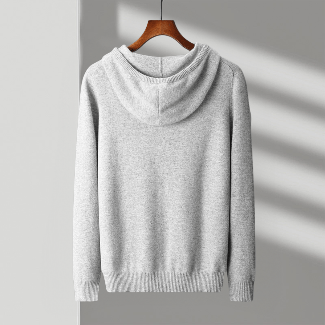 Tailored fit knit hoodie with ribbed detailing for men | Arvion