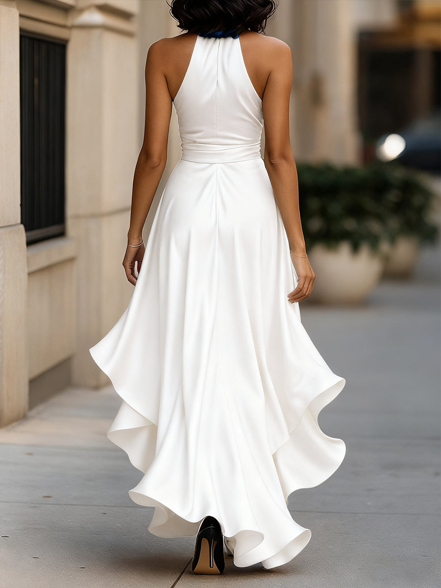 Halter Ruffle Evening Gown for women | Noctelle