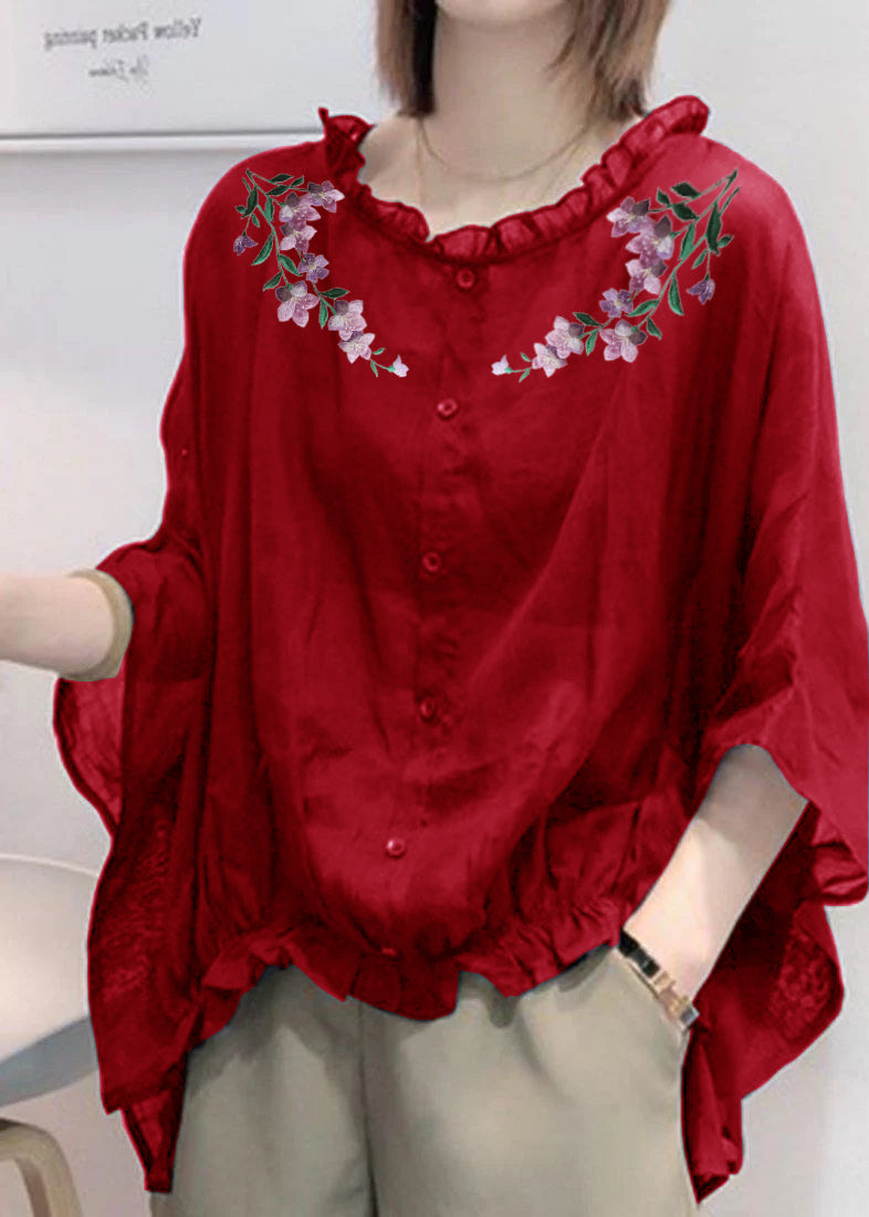 Ruffled trim half-sleeve plus-size blouse for women -13