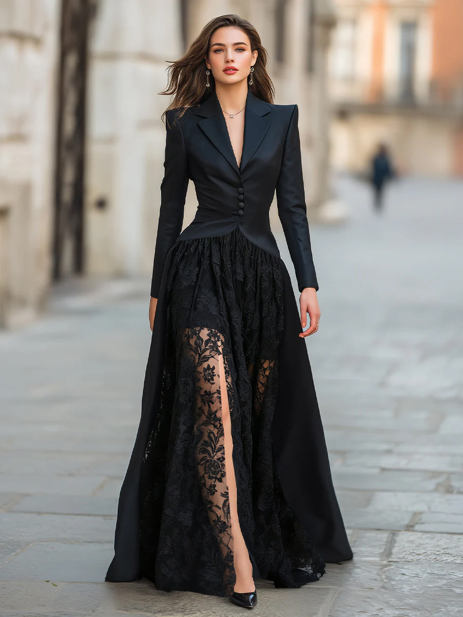 Tailored Blazer Panel Lace Gown Set for women | Velmora