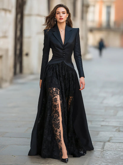 Tailored Blazer Panel Lace Gown Set for women | Velmora