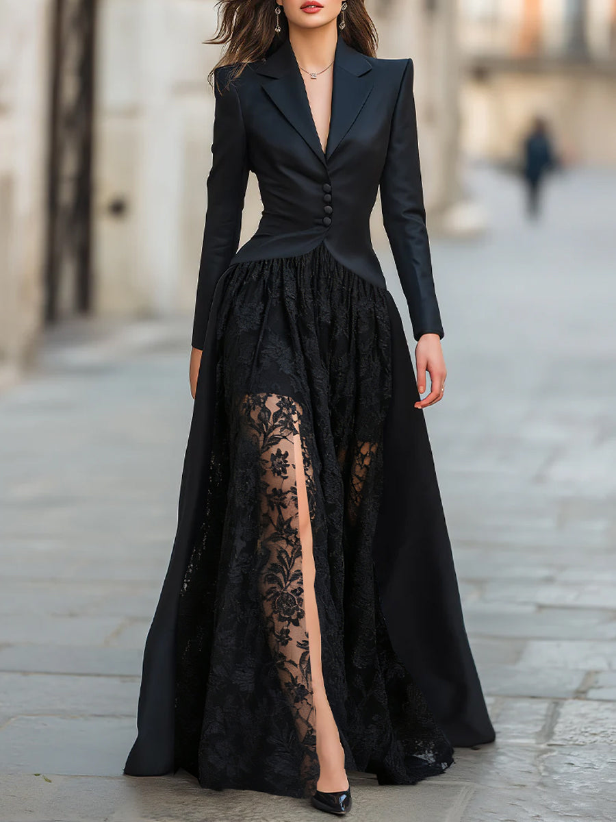 Tailored Blazer Panel Lace Gown Set for women | Velmora