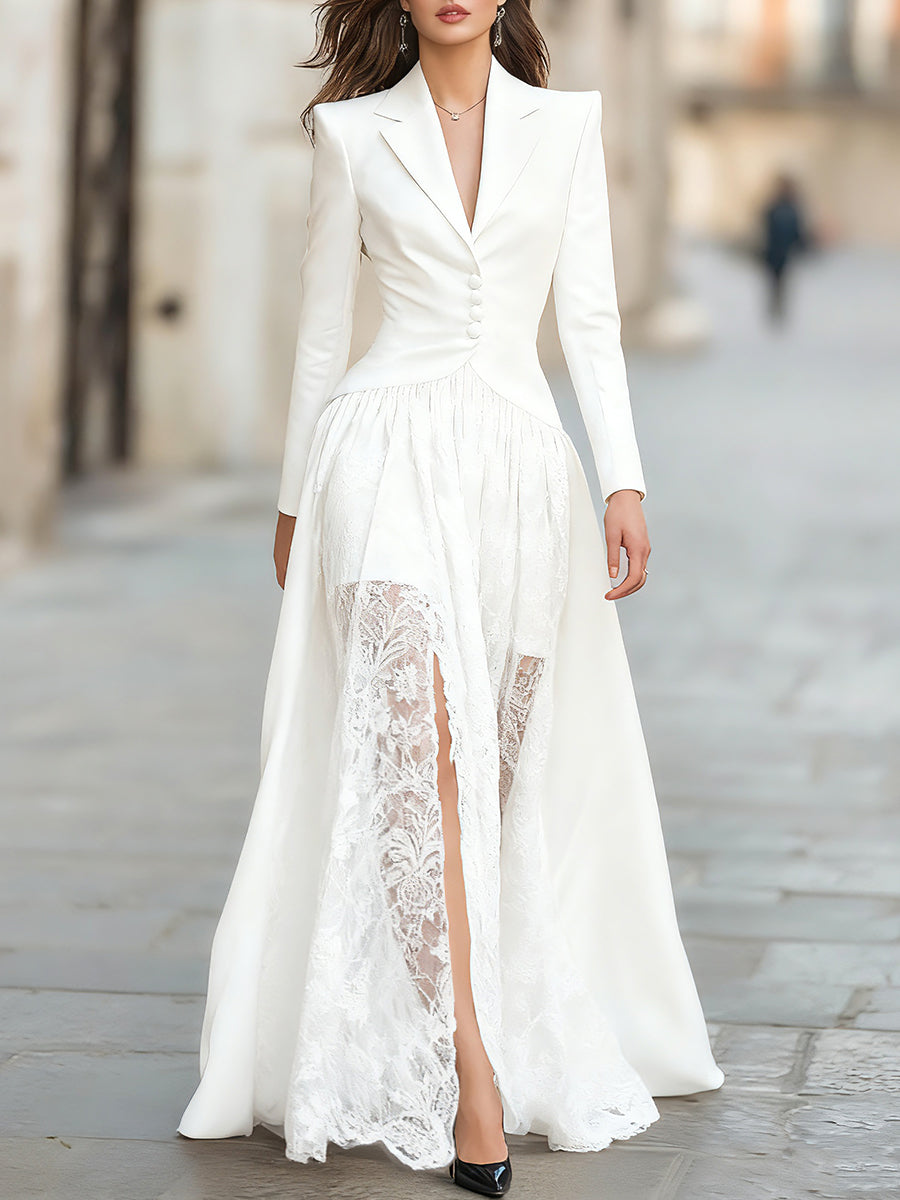 Tailored Blazer Panel Lace Gown Set for women | Velmora
