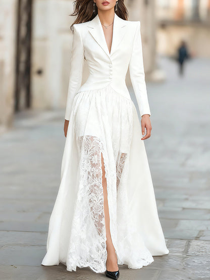Tailored Blazer Panel Lace Gown Set for women | Velmora