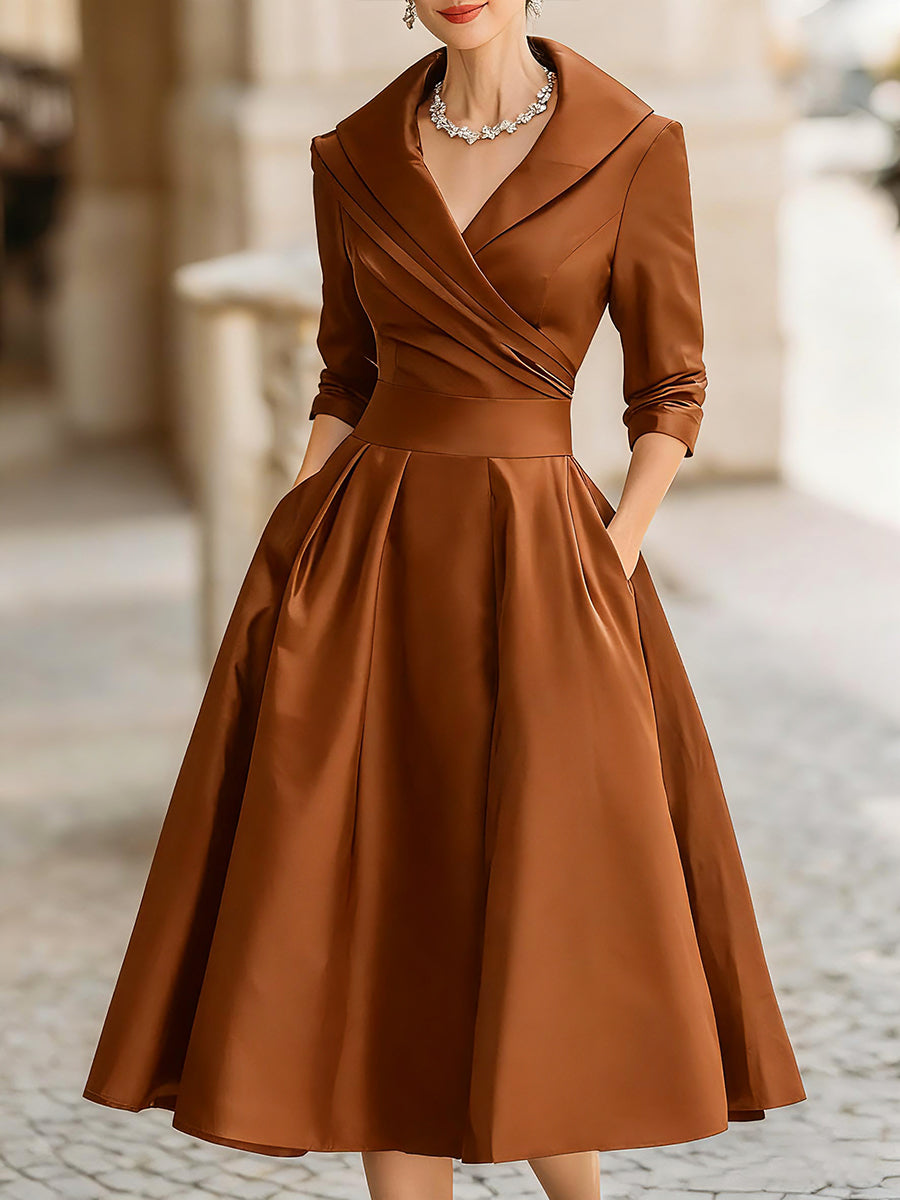 Vintage-Inspired Midi Dress with Draped Collar for women | Mirelle