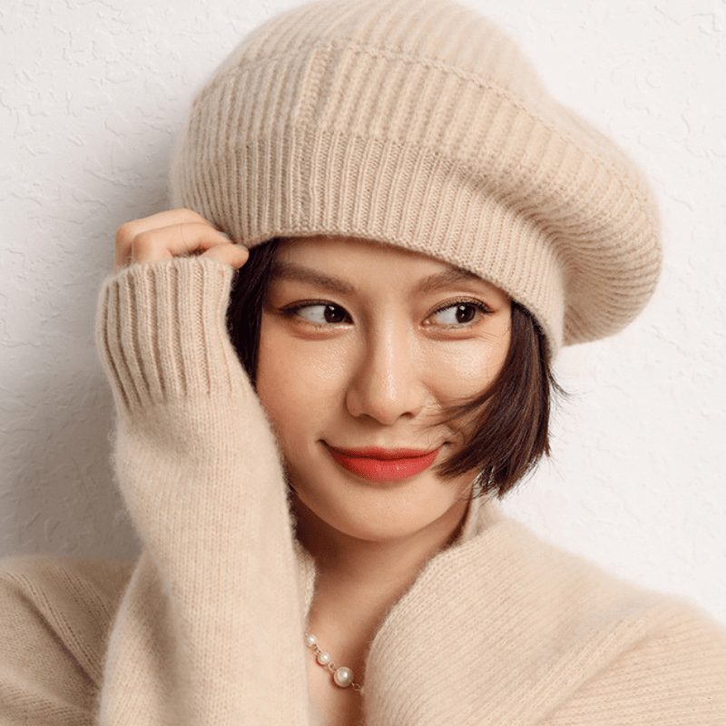 Classic ribbed knit beret with lightweight warmth for women | Elowen