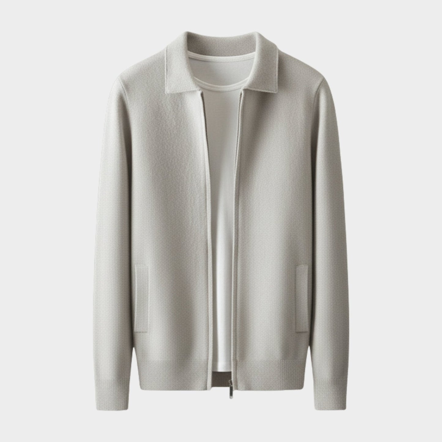 Refined zip up knit jacket with structured collar for men | Valenor
