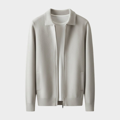 Refined zip up knit jacket with structured collar for men | Valenor