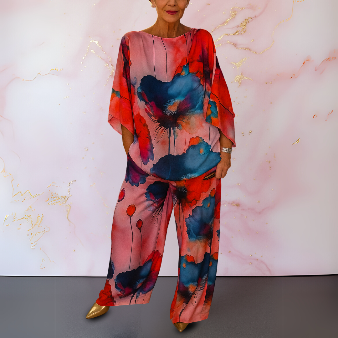 Elegant satin two piece set with refined silhouette for women | Moniek