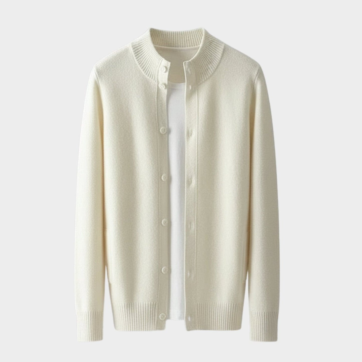 Refined button front knit jacket with ribbed detailing for men | Caelric