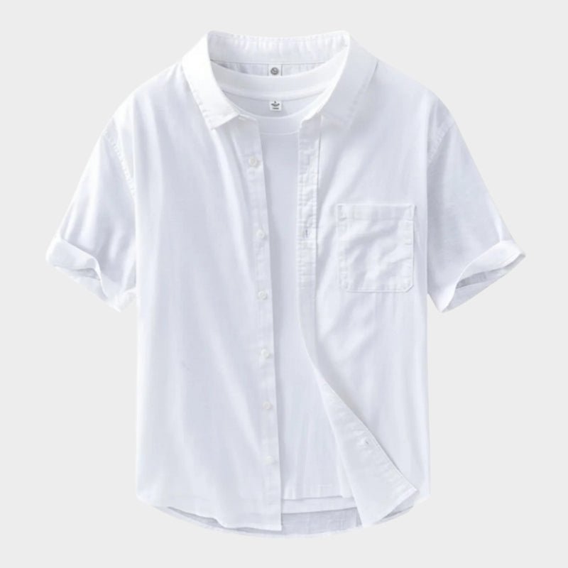 Lightweight short sleeve button front shirt with chest pocket for men | Brisa