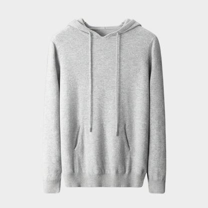 Tailored fit knit hoodie with ribbed detailing for men | Arvion