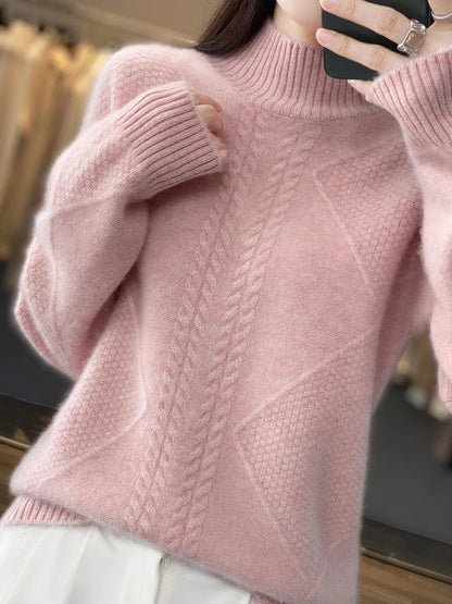 Cable knit turtleneck sweater with refined textured design for women | Ellis