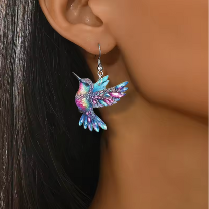 Stained glass hummingbird enamel earrings for women | Aurora Finch