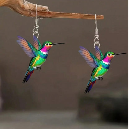 Stained glass hummingbird enamel earrings for women | Aurora Finch