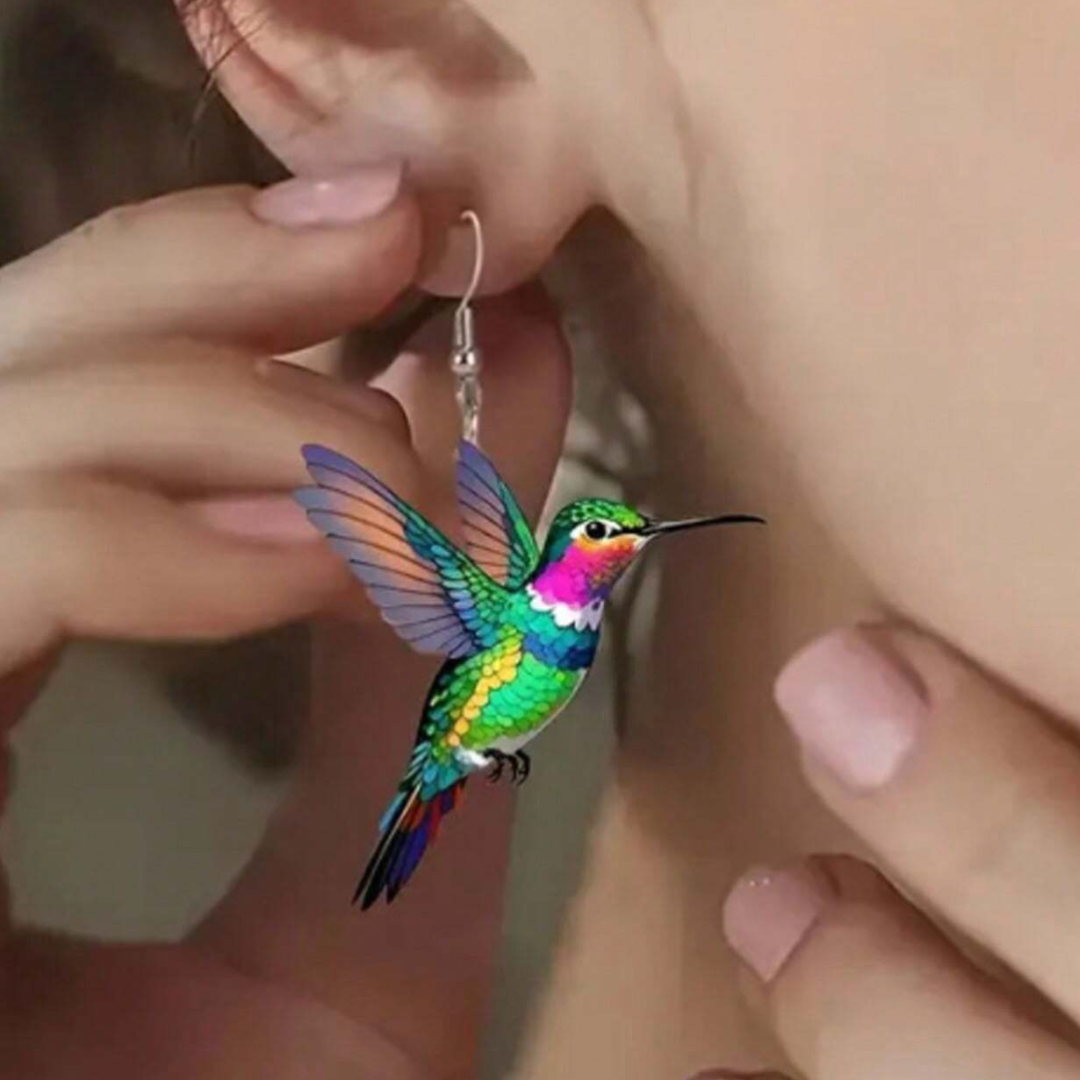 Stained glass hummingbird enamel earrings for women | Aurora Finch