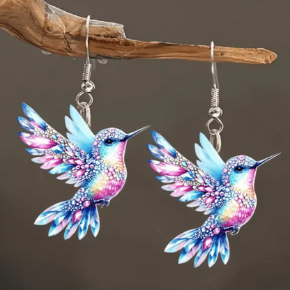 Stained glass hummingbird enamel earrings for women | Aurora Finch