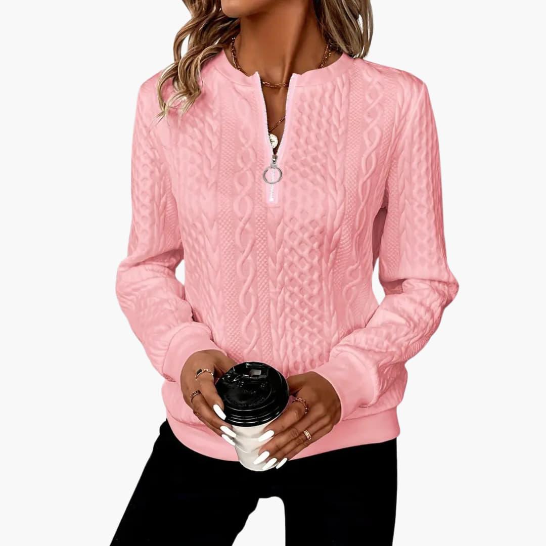 Cosy cable-knit half-zip pullover for women -13