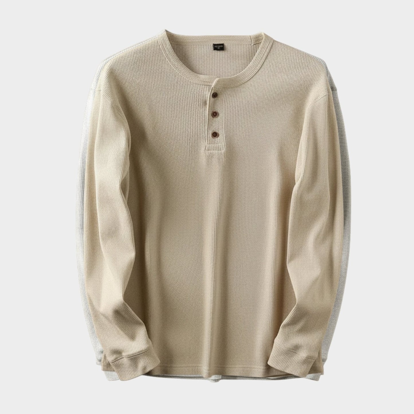 Relaxed fit waffle knit henley long sleeve top for men | Ardin