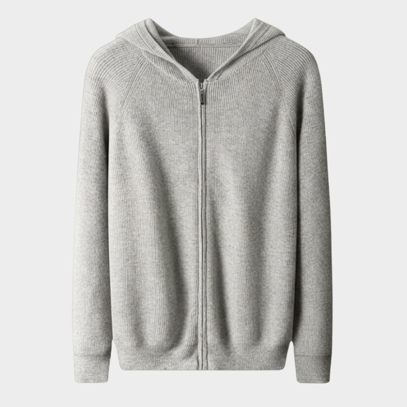 Lightweight full zip knit hoodie with ribbed trim for men | Orvane
