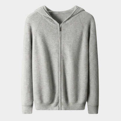 Lightweight full zip knit hoodie with ribbed trim for men | Orvane