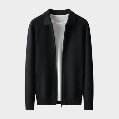 Refined zip up knit jacket with structured collar for men | Valenor