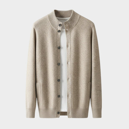 Refined button front knit jacket with ribbed detailing for men | Caelric