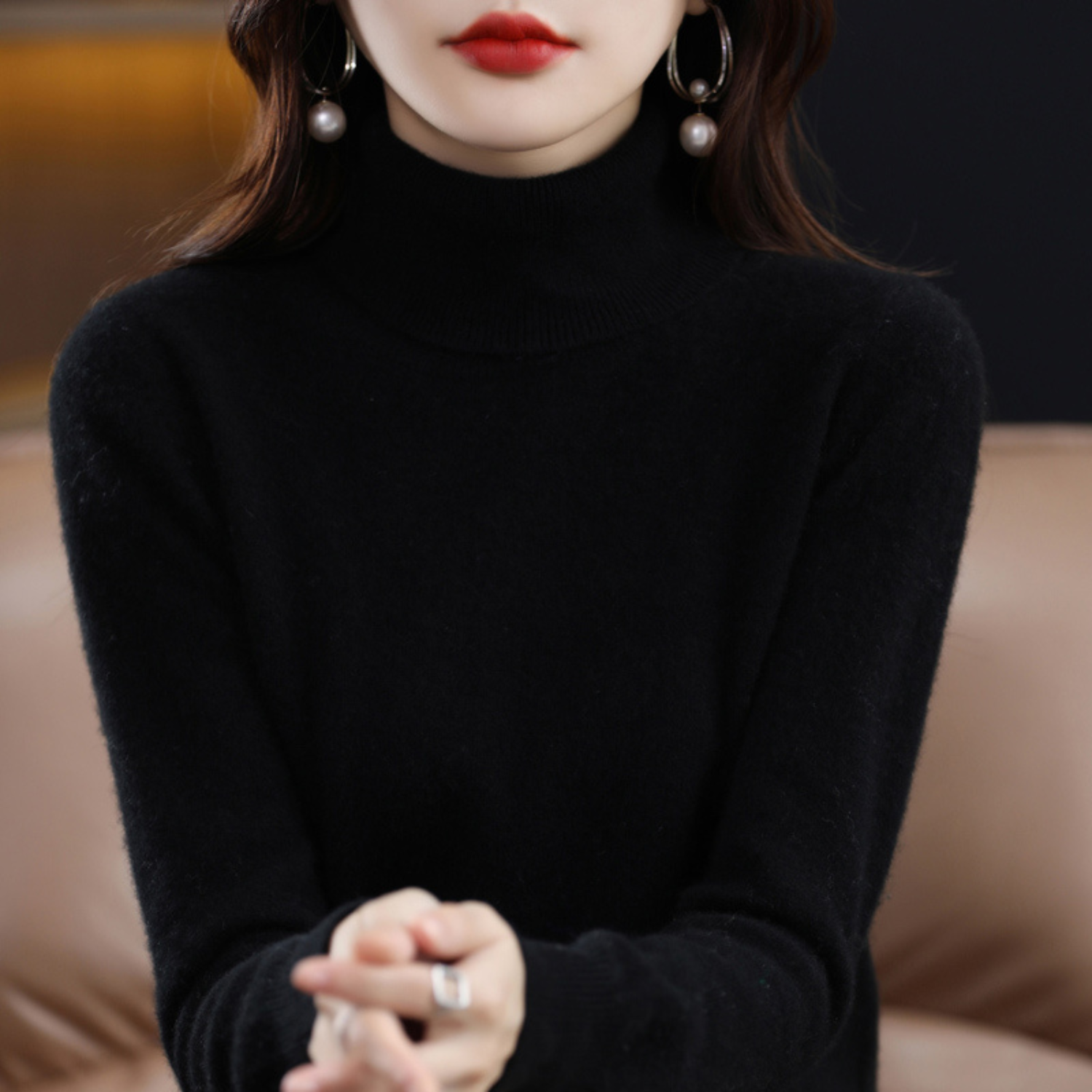 Warm premium cashmere turtleneck sweater for women | Emmie -1