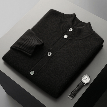 Refined button front knit jacket with ribbed detailing for men | Caelric