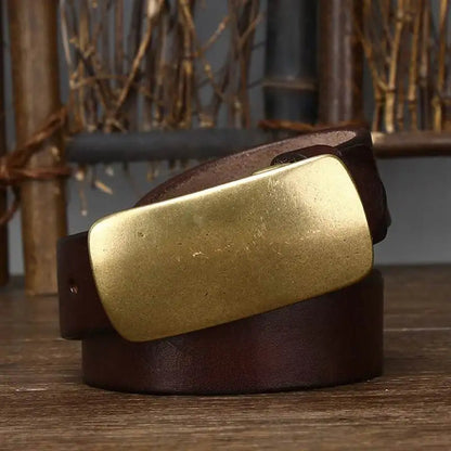 Vintage brass buckle waist belt with classic finish for men | Orion