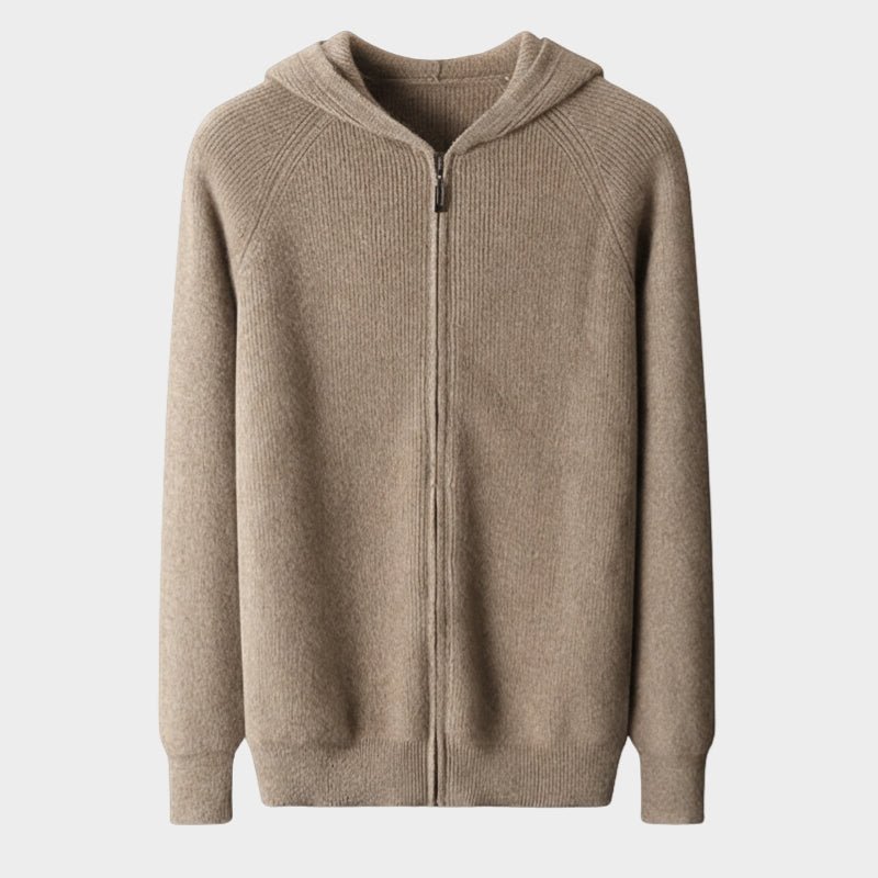 Lightweight full zip knit hoodie with ribbed trim for men | Orvane