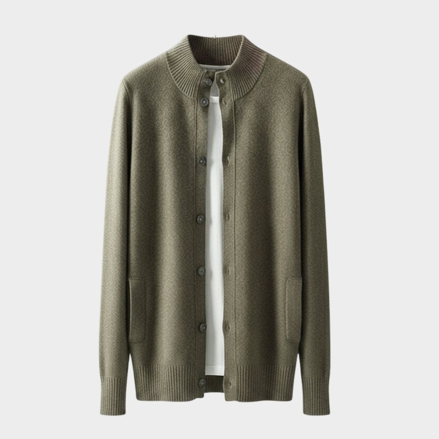 Refined button front knit jacket with ribbed detailing for men | Caelric