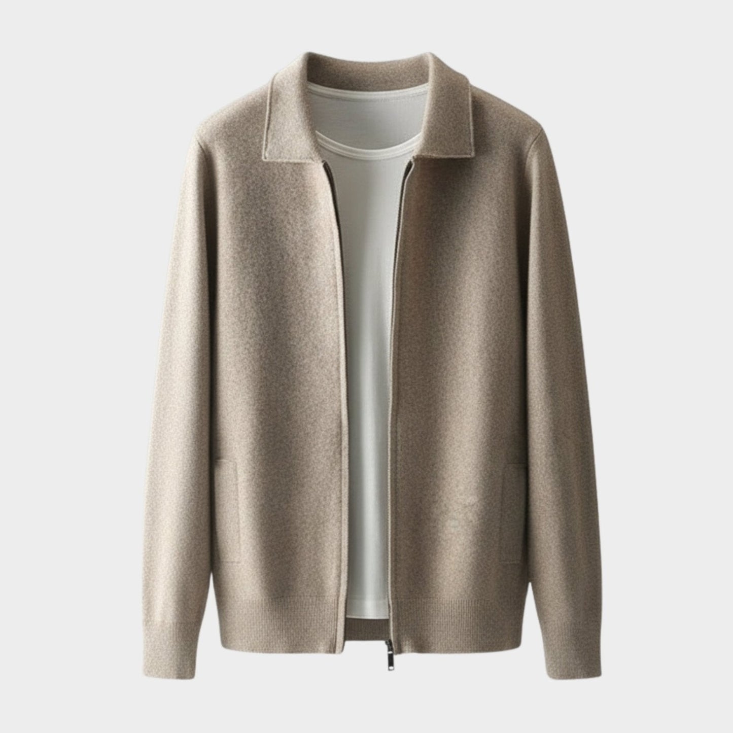 Refined zip up knit jacket with structured collar for men | Valenor