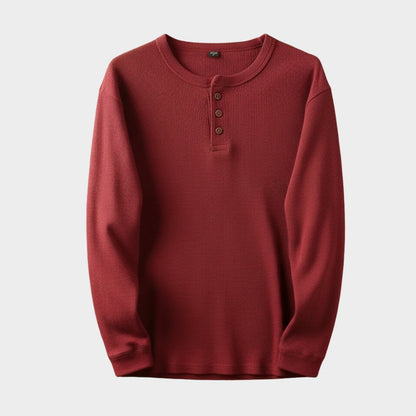 Relaxed fit waffle knit henley long sleeve top for men | Ardin