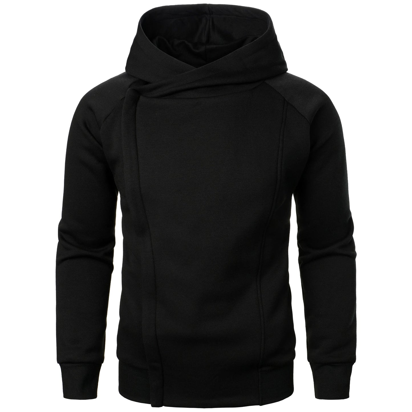 Asymmetric zip hoodie with sculpted crossover hood design for men | Crossover
