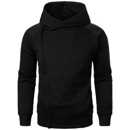 Asymmetric zip hoodie with sculpted crossover hood design for men | Crossover
