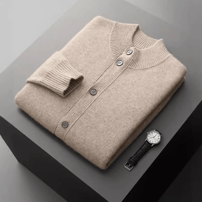 Refined button front knit jacket with ribbed detailing for men | Caelric