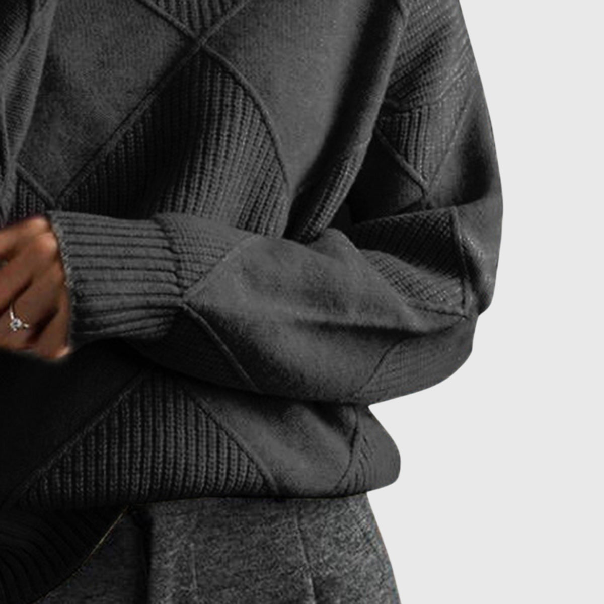 Geometric pattern turtleneck sweater with relaxed silhouette for women | Angela