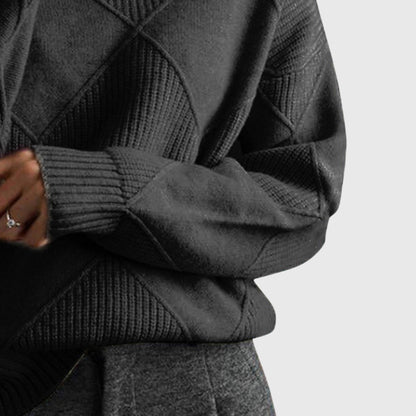 Geometric pattern turtleneck sweater with relaxed silhouette for women | Angela