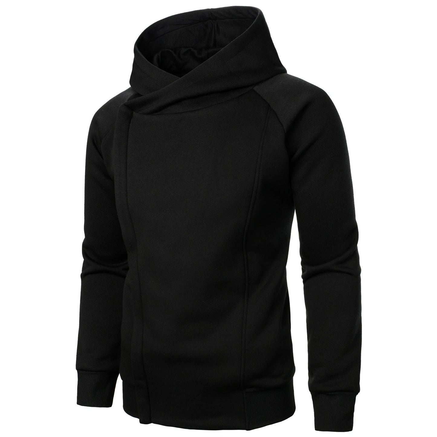 Asymmetric zip hoodie with sculpted crossover hood design for men | Crossover